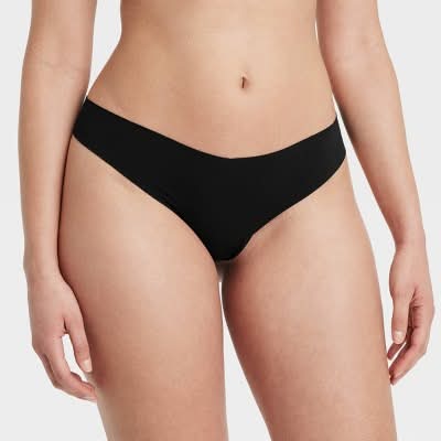 Auden Invisible Edge Cotton Thong Underwear, Women, M, Black