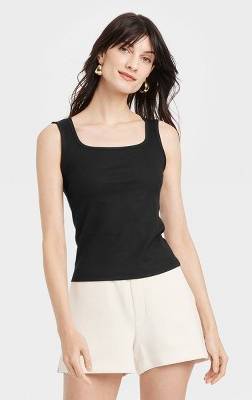Women's Ribbed Tank Top - A New Day™ Black XS: Cotton Modal Blend, Squareneck, Pullover Style
