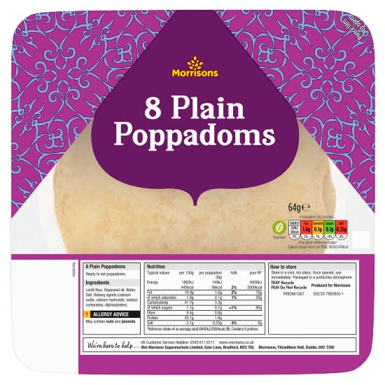 Morrisons Plain Poppadoms (8 pack)