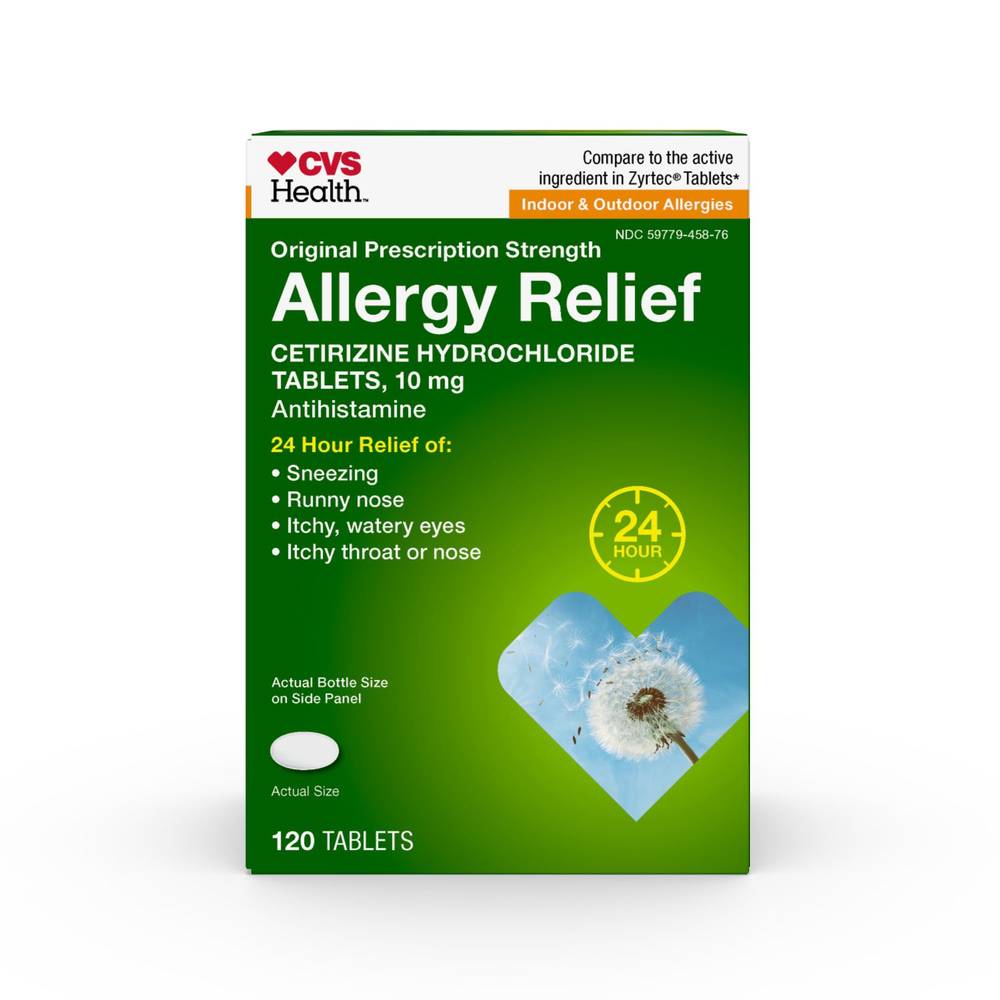 Cvs Health 24Hr Allergy Relief Cetirizine Hcl Tablets, 120 Ct