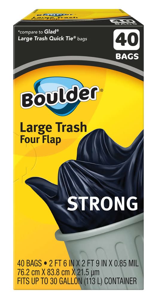 Boulder Canyon Strong Four Flap Trash Bags, L (40 ct)