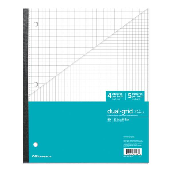 Office Depot Wireless Notebook 1 Subject Dual-Sized Quadrille Ruled 80 Sheets Teal