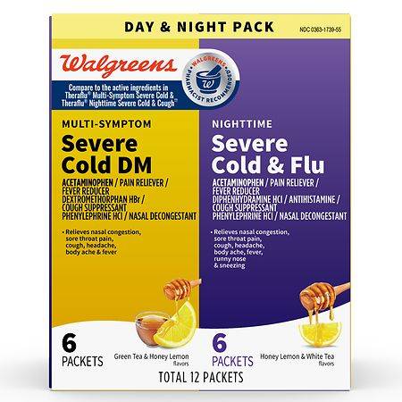 Walgreens Multi-Symptom Severe Cold Dm & Nighttime Severe Cold & Flu Packets Green Tea & Honey Lemon/Honey Lemon & White Tea