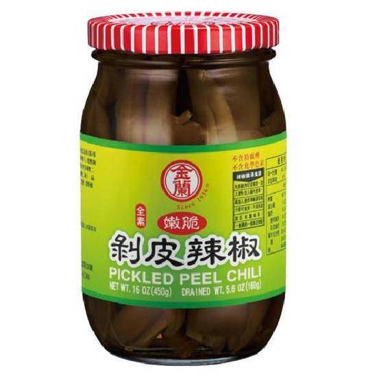 金蘭嫩脆剝皮辣椒(玻璃瓶)內容量450g