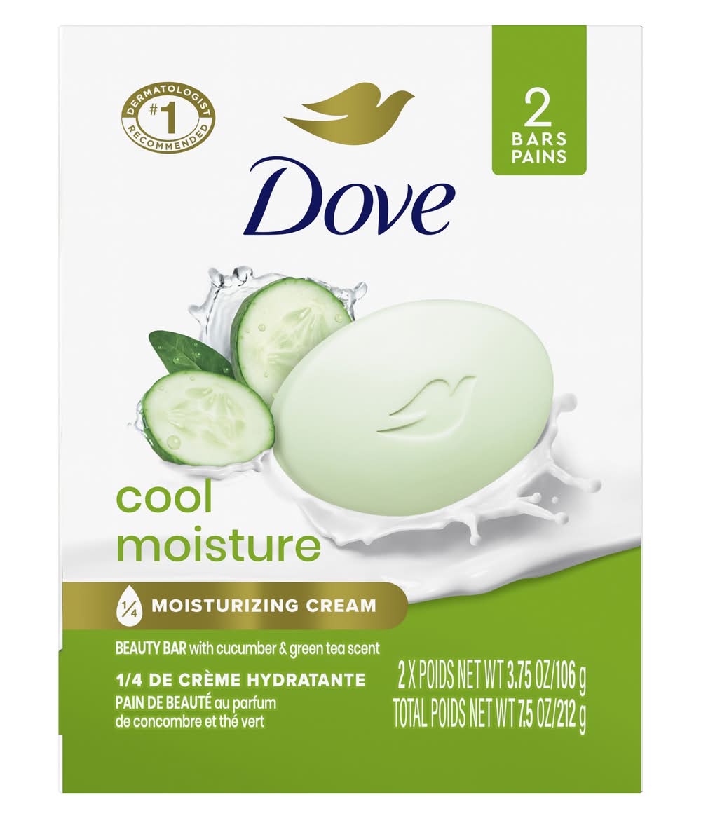 Dove Cool Moisturizing Cream Beauty Bars, Cucumber-Green Tea (2 x 3.75 oz)