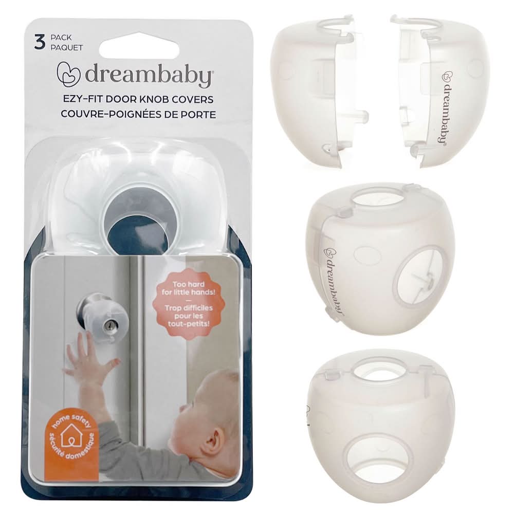 Dreambaby Ezy-Fit Clear Plastic Door Knob Covers 3 Pk