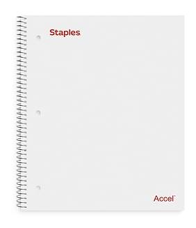 Staples Premium Poly 1-Subject Notebook, 8 x 10.5, Wide Ruled, 100 Sheets, White (ST25543D)