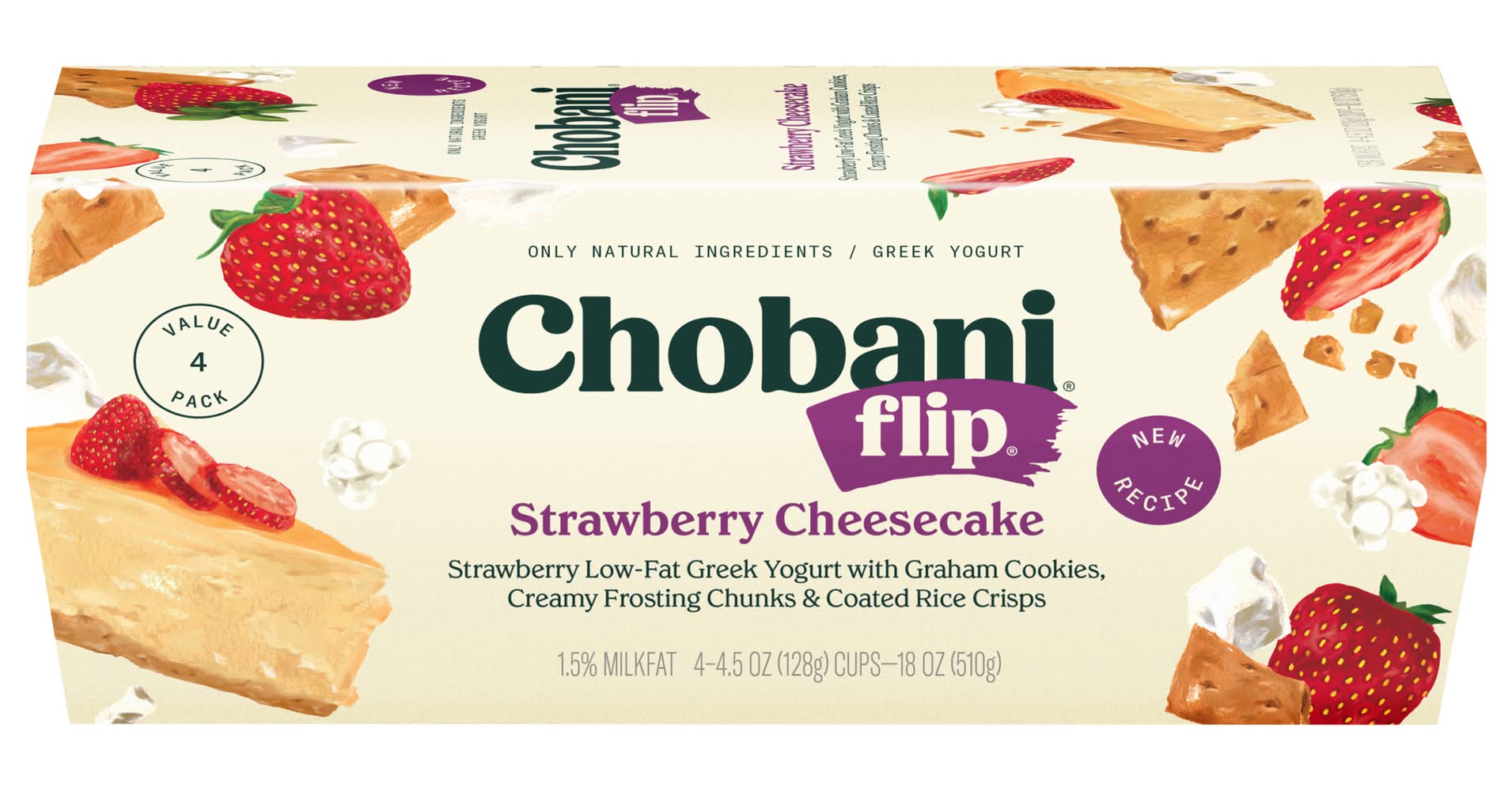 Chobani Flip Strawberry Cheesecake Greek Yogurt (18 oz, 4 ct)