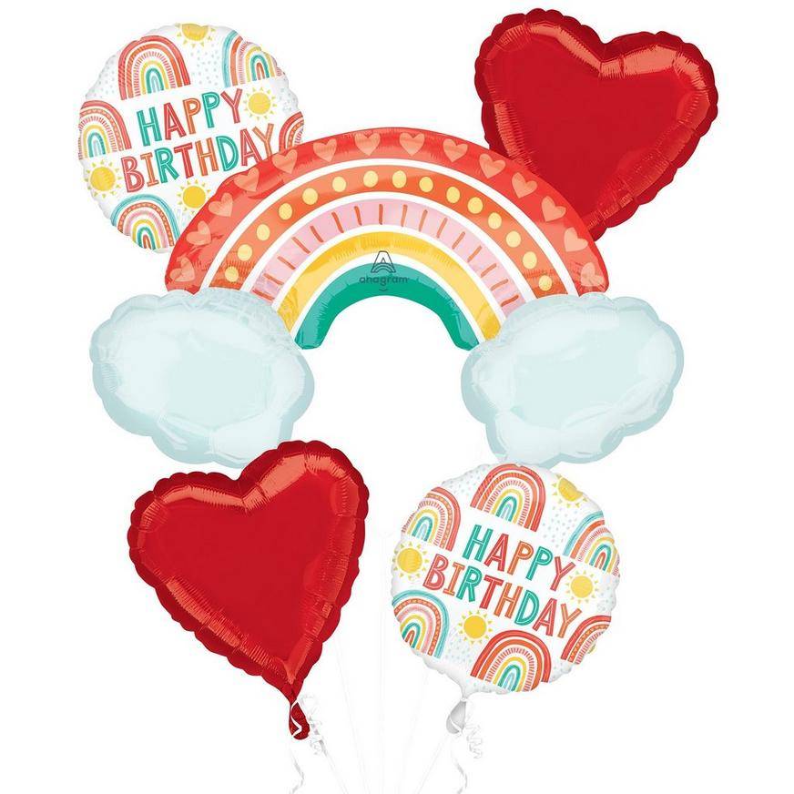 Party City Uninflated Retro Rainbow Foil Balloon Bouquet