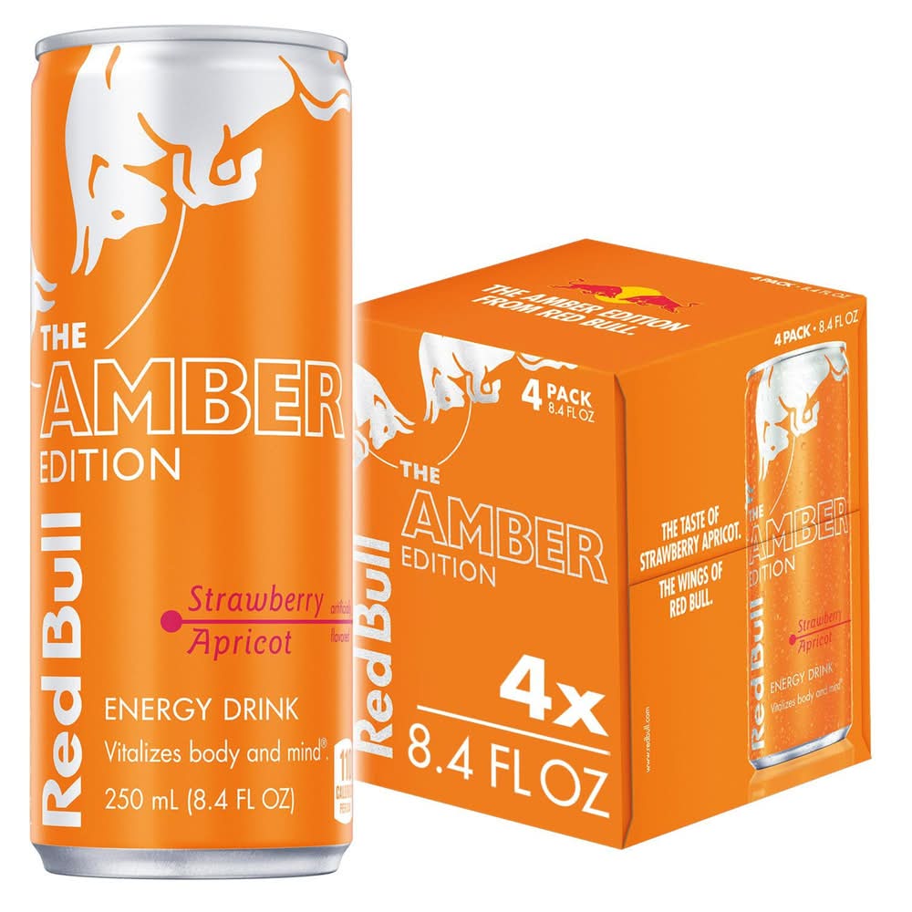 Red Bull Amber Edition Energy Drink, Strawberry Apricot (4 x 8.4 fl oz)