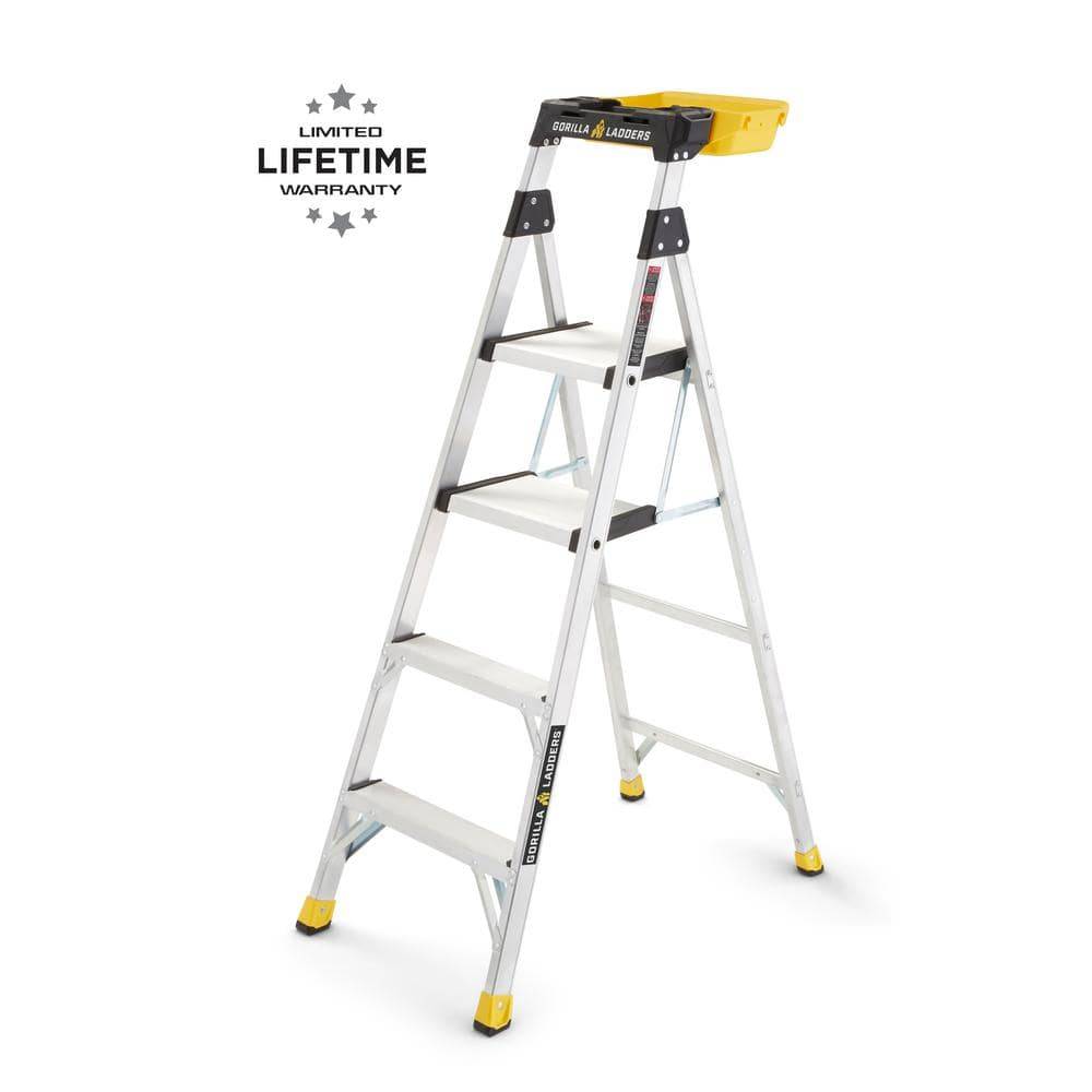 Gorilla Ladders 5.5 Ft. Aluminum Dual Platform Heavy-Duty Ladder With Project Bucket(10 Ft. Reach), 300 Lb. Capacity Type Ia Duty Rating