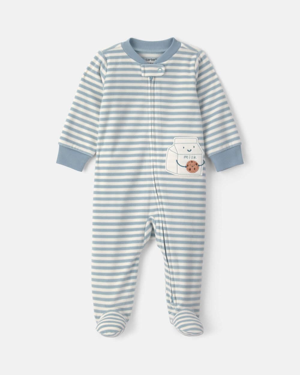 Baby Milk & Cookies Striped Fleece 2-Way Zip Sleep & Play Pajamas - Blue - 9M