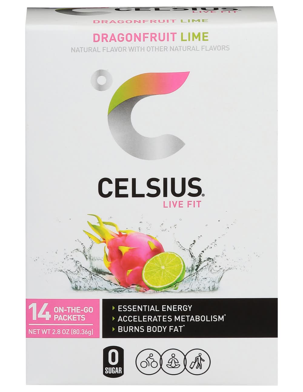 Celsius Live Fit Energy Drink, Dragonfruit-Lime (2.8 oz, 14 ct)