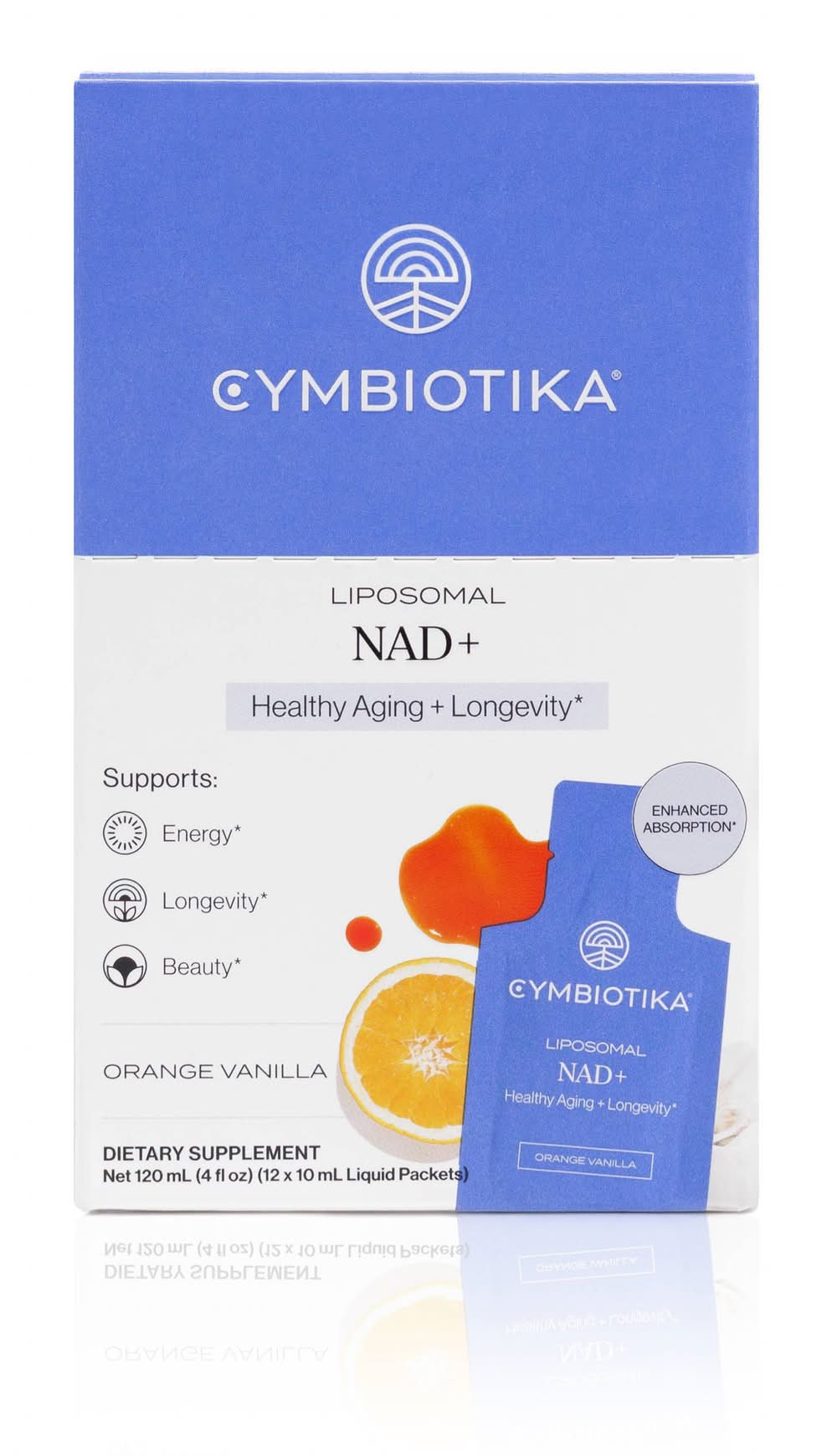 Cymbiotika Premium Liposomal Nad+ Liquid Enhanced Absorption Supplement, Orange Vanilla (12 x 0.34 fl oz)