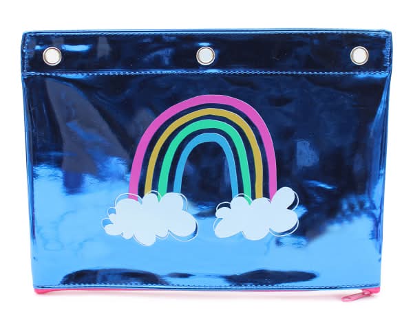 Office Depot® Brand 3-Ring TPU Pencil Pouch, 7" x 9-5/8", Blue/Rainbow