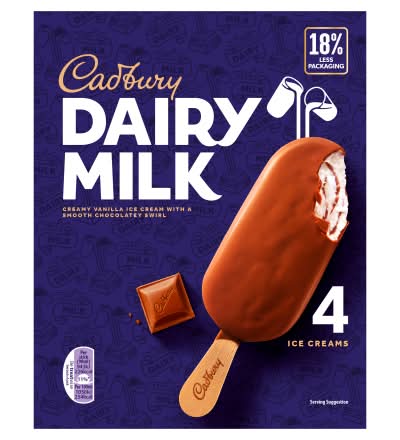 Cadbury Vanilla-Milk Chocolate, Dairy Milk Ice Creams (4 x 90ml)