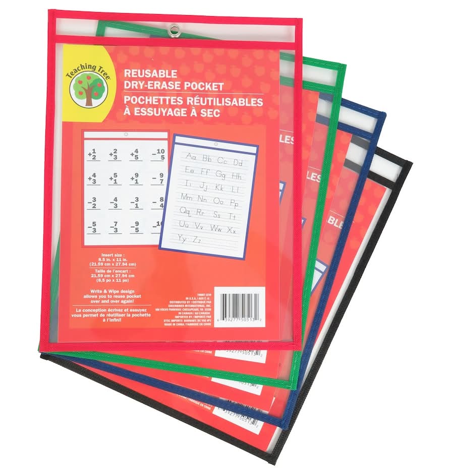 Teaching Tree Reusable Dry Erase Plastic Pocket, 8.5x11 in
