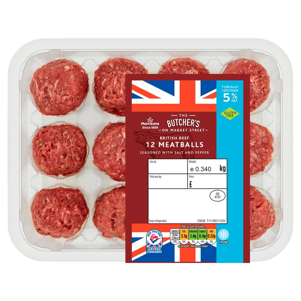 MORRISONS 12 BEEF MEATBALLS 5% FAT 340G