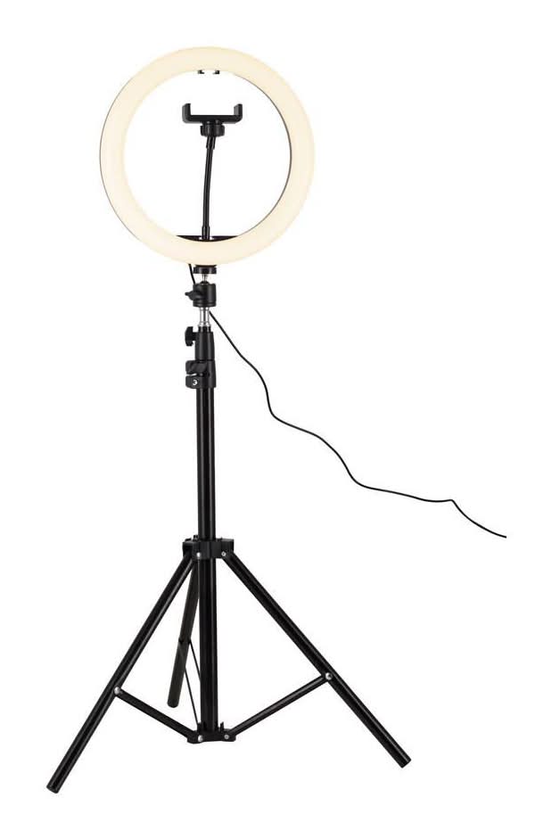 Alsy 67.5 In. Black Contemporary 3Cct Integrated Led Selfie Ring Light Tripod With Adjustable Height And Smart Phone Holder