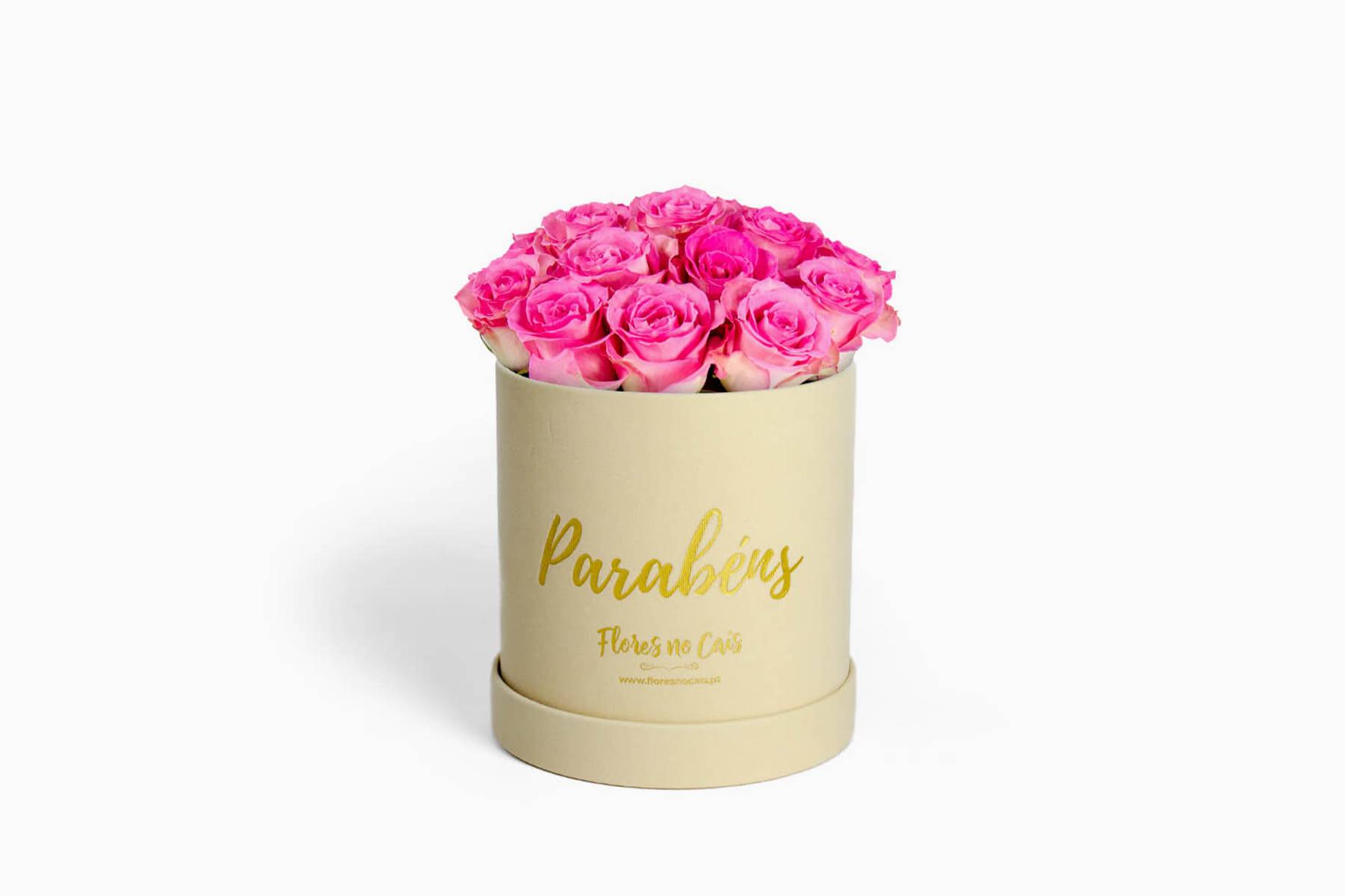Caixa de Flores ‘Parabéns’ (Rosas Cor-de-Rosa)