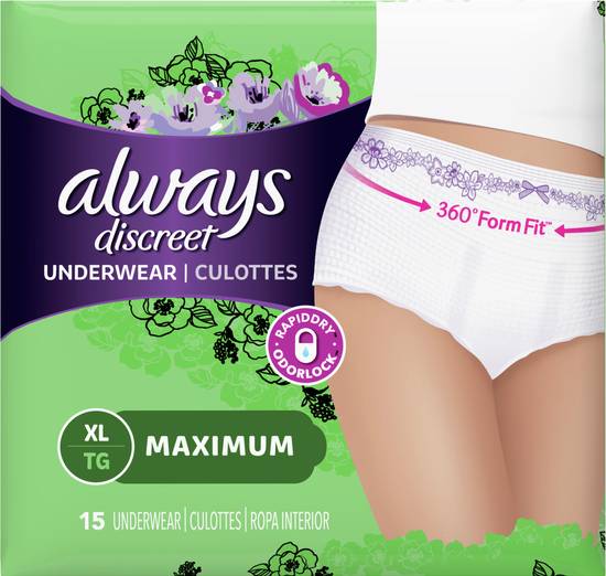 Always Discreet Lightly Scented Maximum Underwear Xl (15 ct)