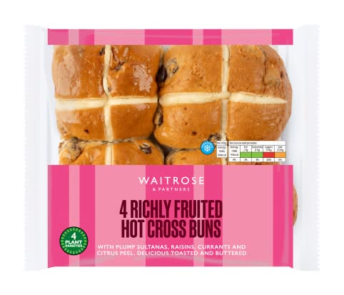 Waitrose & Partners Richly Fruited Hot Cross Buns (285mg)