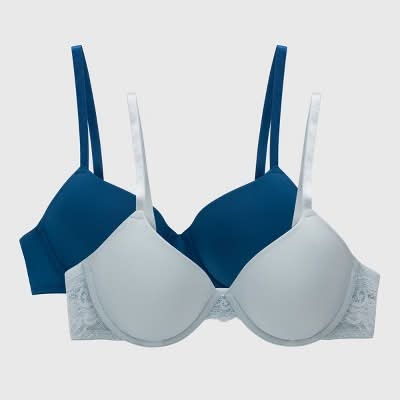 Maidenform Push Up Underwire Bra Mbt843, Women, 34D, Salty Pepper Gray/Navy (2 ct)