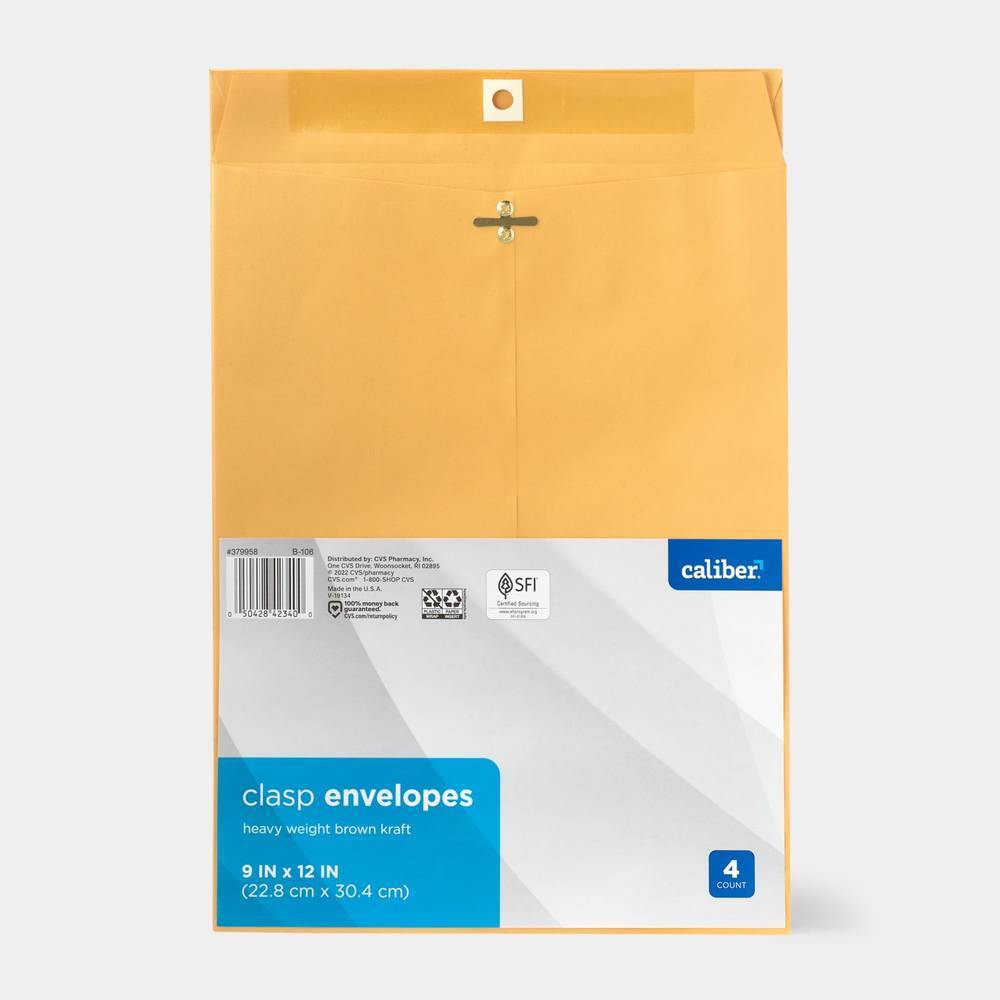 Caliber Clasp Envelopes 9X12, 4 Ct