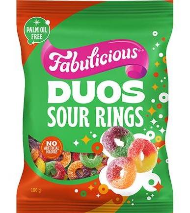 RJ's fabulicious duos sour rings 180g