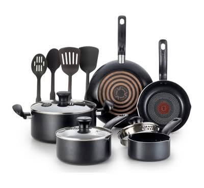 T-Fal Simply Cook Nonstick Cookware Set, Charcoal Black (12 ct)