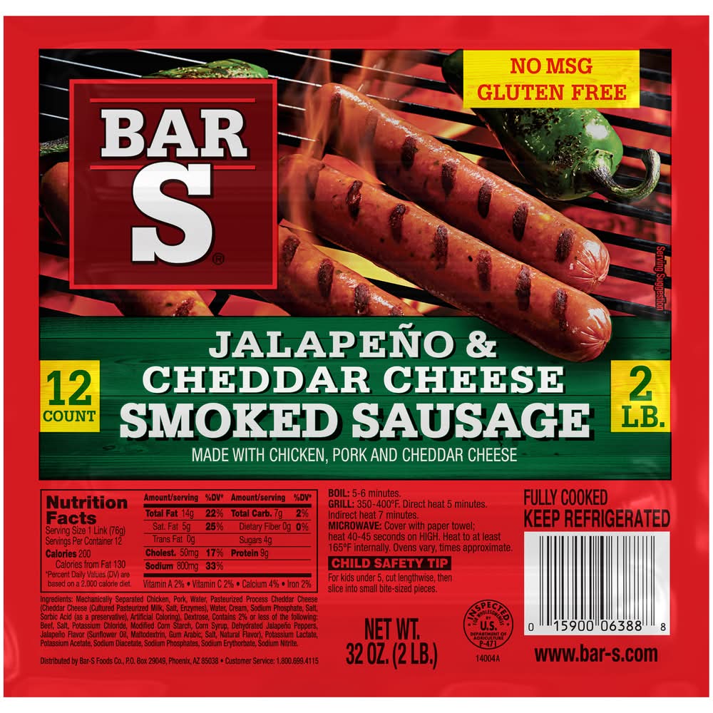 Bar-S Jalapeno & Cheddar Cheese Smoked Sausage (2 oz, 12 ct)