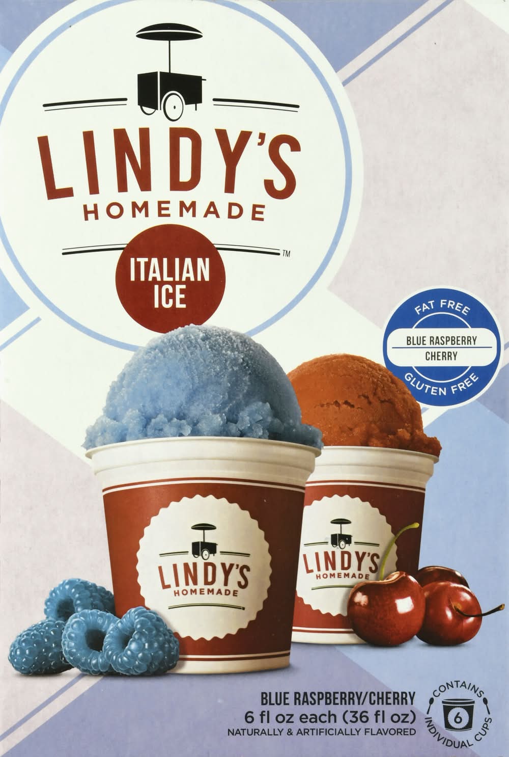 Lindy's Homemade Fat & Gluten Free Flavored Italian Ice Cups, Blue Raspberry-Cherry (6 x 6 fl oz)