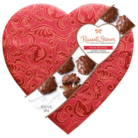 Russell Stover Valentine's Day Satin Heart Milk Chocolate Gift Box (8 ct) (pecan delights)