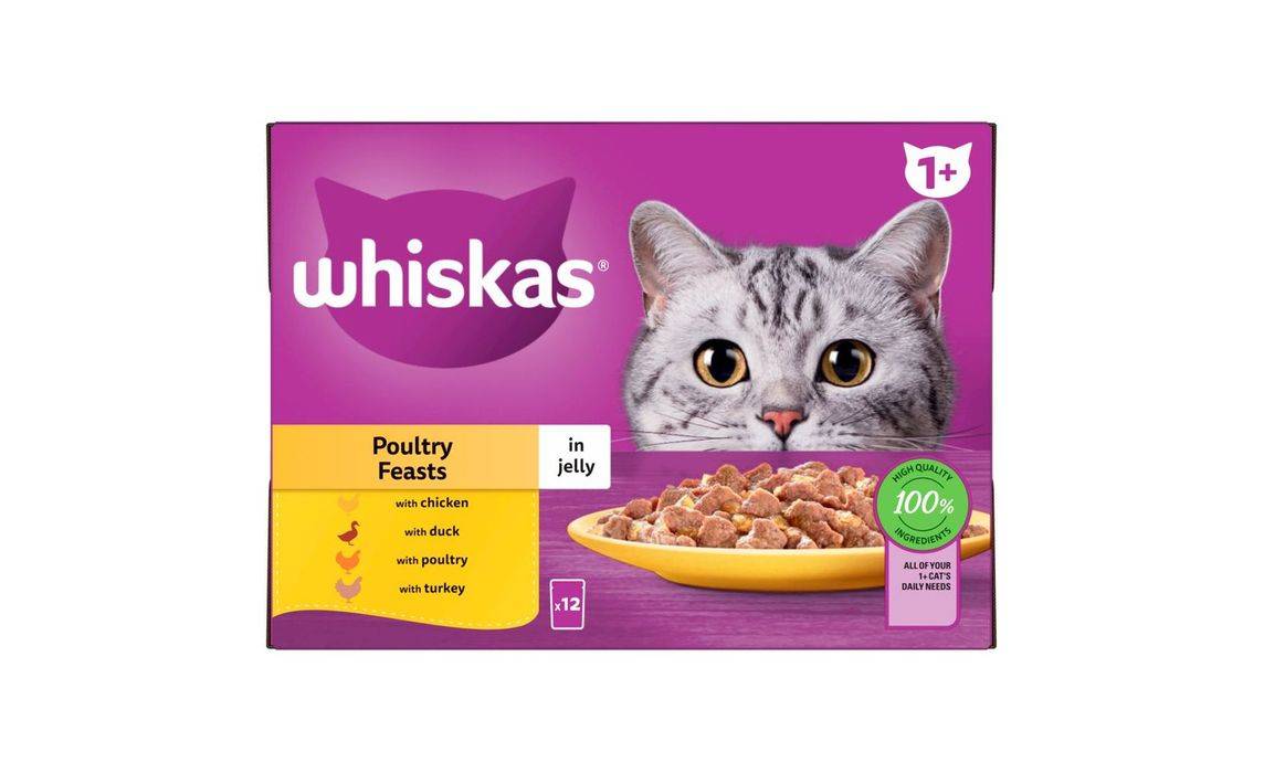 Whiskas 1+ Poultry Feasts Adult Wet Cat Food Pouches In Jelly 12 X 85g (404681)