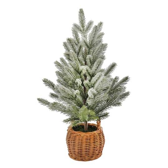 Ashland Unlit Flocked Pine Artificial Christmas Tree In Basket (20 inch)