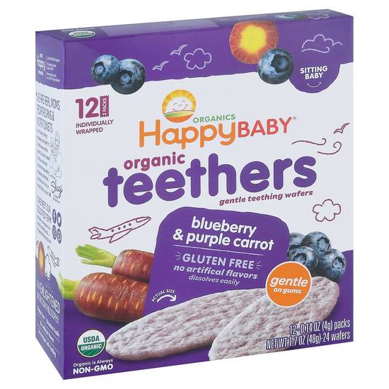 Teethers Organic Blueberry & Purple Carrot Waffers Happy Baby 12 x 0.14 oz