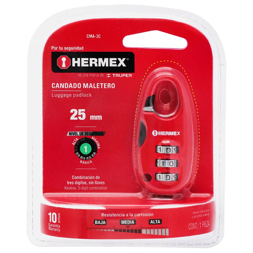 Hermex candado para maleta cma-3c (3 mm)