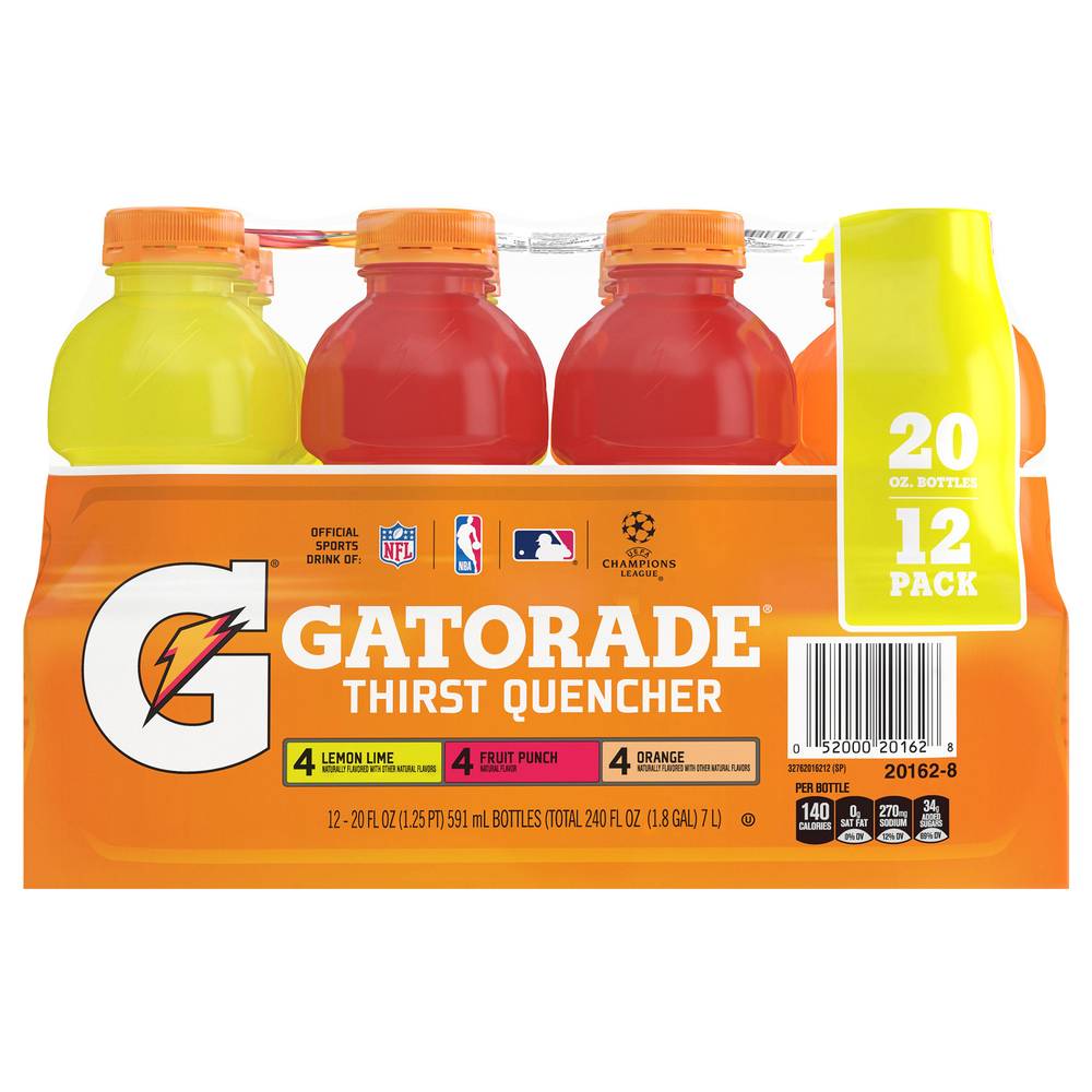 Gatorade Thirst Quencher Sport Drink Variety pack (12 ct, 20 fl oz) (lemon-lime-fruit punch-orange.)