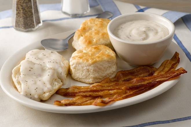 Biscuits n' Gravy with Bacon or Sausage