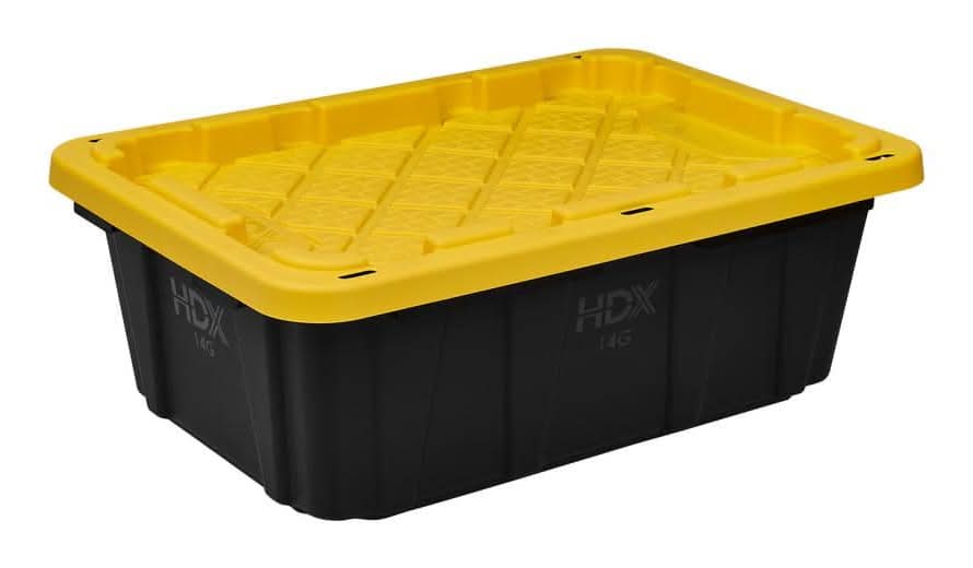 Hdx 14 Gal. Tough Storage Tote In. Black With Yellow Lid