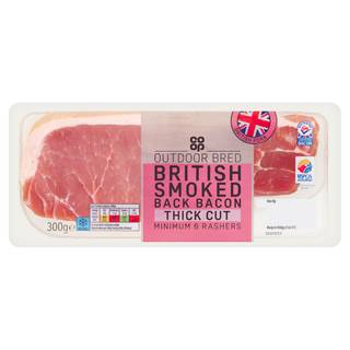 Co-op British Thick Cut Smoked Back Bacon 300g