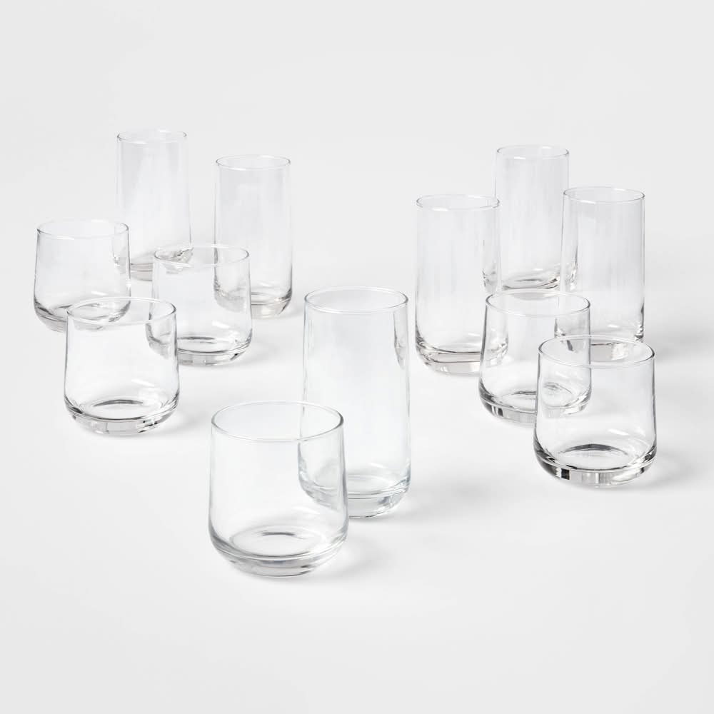 Threshold Glass Shoreham Double Old Fashion & Highball Glasses Set (12 ct)