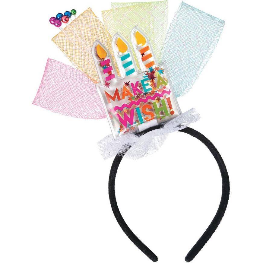 Iridescent Sprinkles Birthday Cake Fabric Plastic Headband Deluxe, 7.7in x 10in