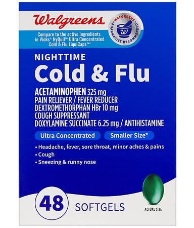 Walgreens Nighttime Cold & Flu Relief Softgels 325 mg (48 ct)