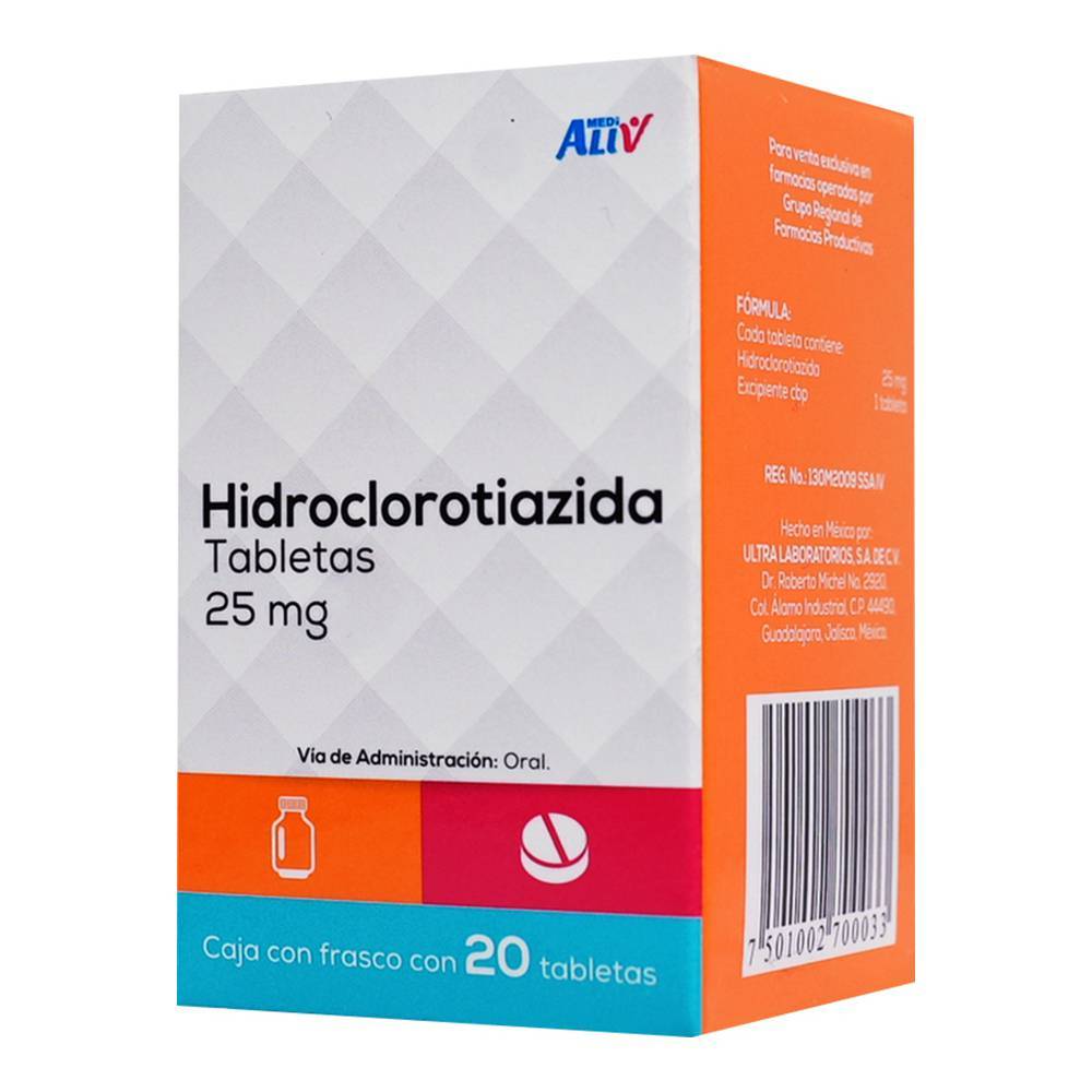 Medialiv hidroclorotiazida tabletas 25 mg (20 piezas)