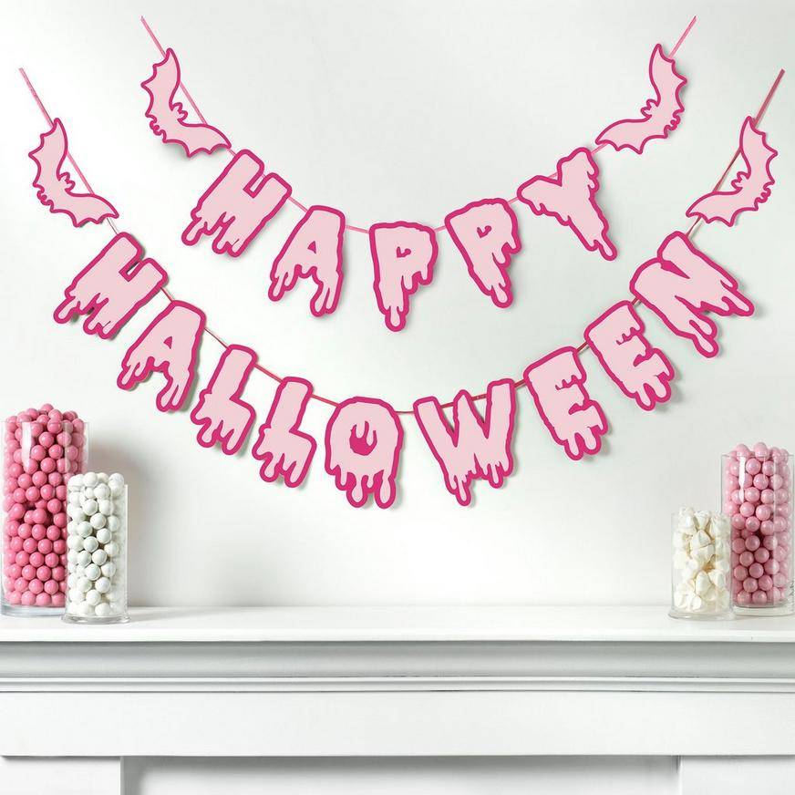 Party City Breast Cancer Awareness Happy Halloween Cardstock Letter Banners, Pink (2 ct)