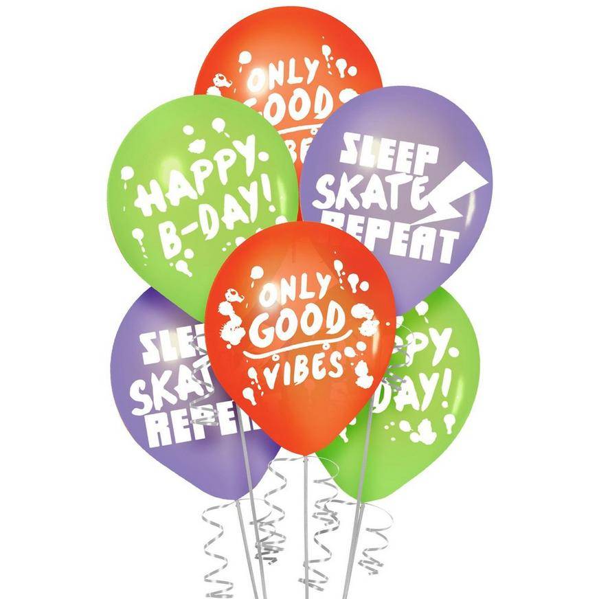 Uninflated 6ct, 12in, Skater Party Birthday Latex Balloons