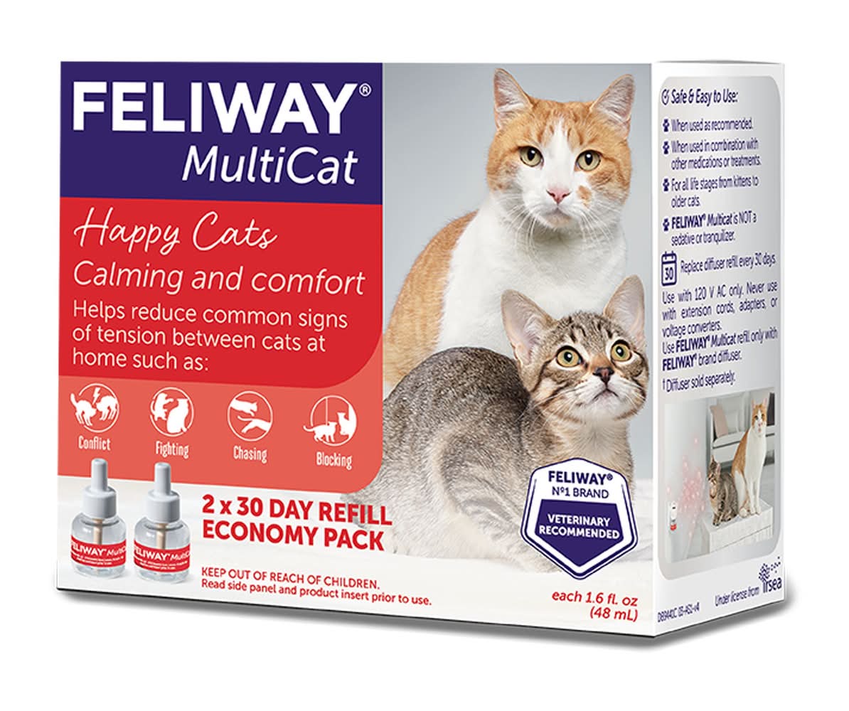 Feliway® MultiCat Calming Diffuser - Anxiety/Stress Relief for Cats - 2x 48mL 30 Day Refill (Size: 2 Count - Multicat)