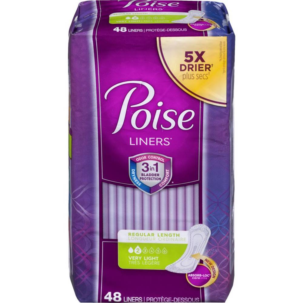 Poise protège-dessous à absorption très légère de longueur ordinaire (48 un) - liners, very light regular (48 ea)