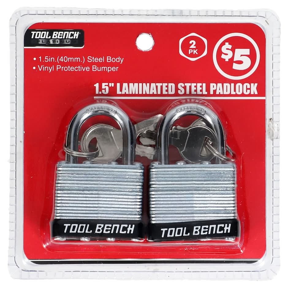 Tool Bench Laminated Steel Padlocks, 1.5 in (2 ct)